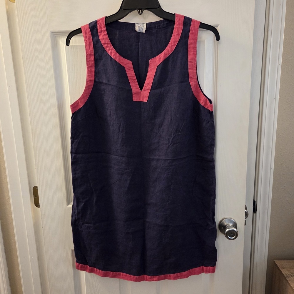 Sigrid Olsen sz L 100% linen shift dress purple/pink casual summer beach resort